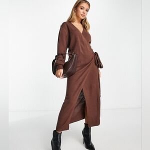 Pretty Lavish Beau wrap knit dress with tie waist